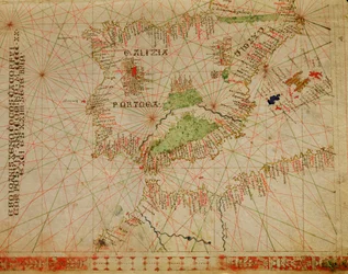 Die Iberische Halbinsel und die Nordküste Afrikas, aus einem nautischen Atlas, 1520 (Detail)